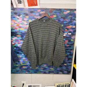 Beau Brummel Vintage Made in Italy Olive Green Black Basketweave Sweater Mens L